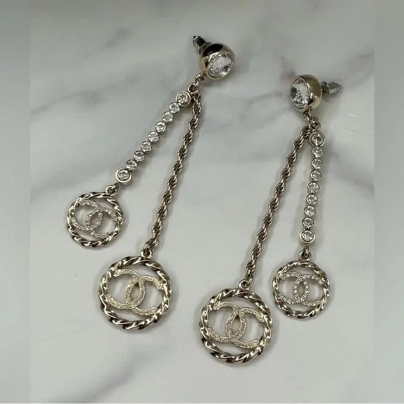 RARE CHANEL DOUBLE DANGLE EARRINGS - Picture 4 of 17